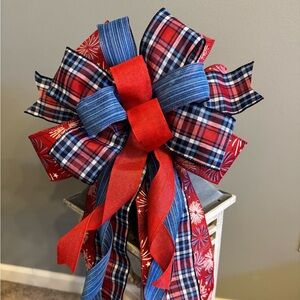 Festive Red, White, & Blue Plaid Patriotic Bow